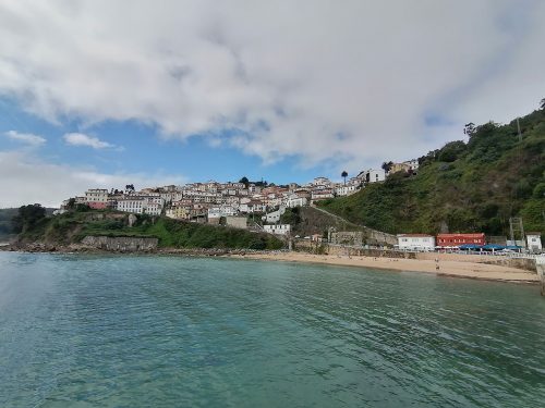 View of the beach and town