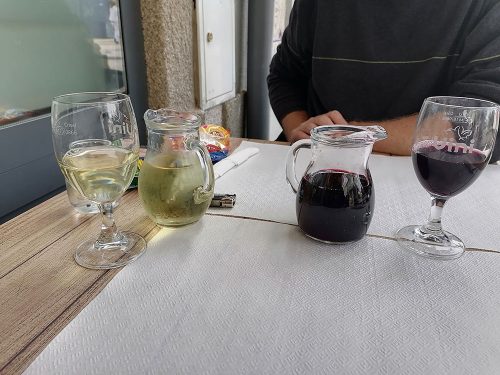 Red and white wine jugs