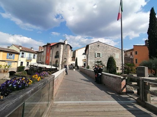 Crossing the bridge to the village
