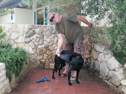 Having a shower after a beach swim