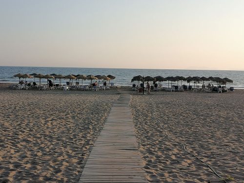 Camping sunbeds and sun umbrellas