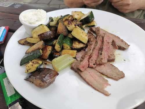Pork liver with roast vegetables and aioli
