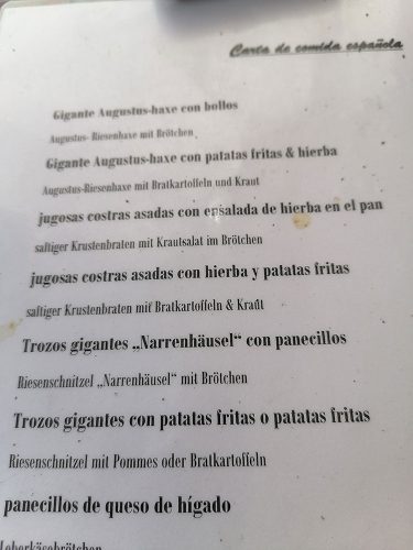 Spanish menu