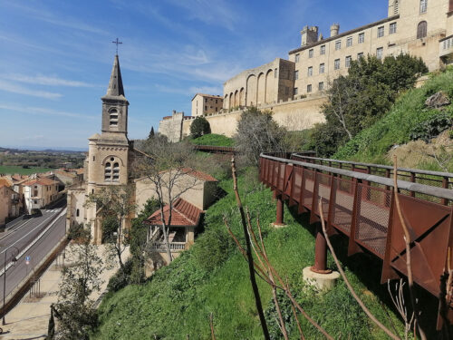 View of the footbridge and the church