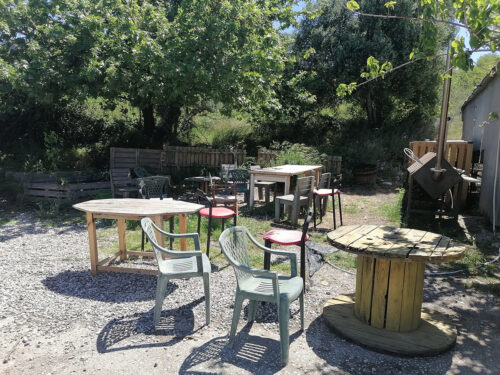 Tables and chairs outside our motorhome