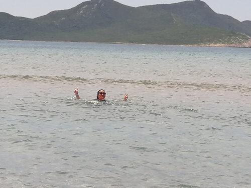 Finally, swimming