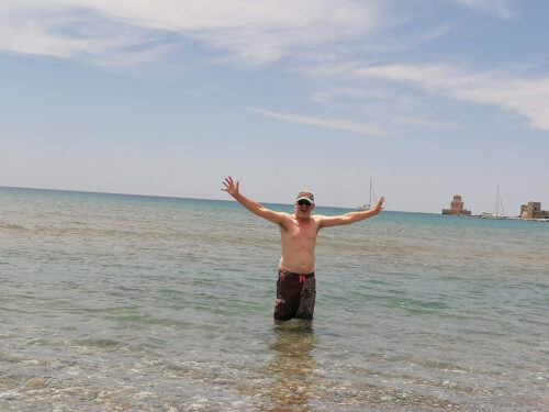 Ben going into the water
