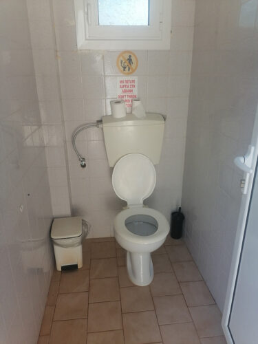Inodoro con asiento y papel
